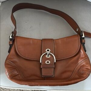 Coach Brown Leather Shoulder Bag with Silver Details